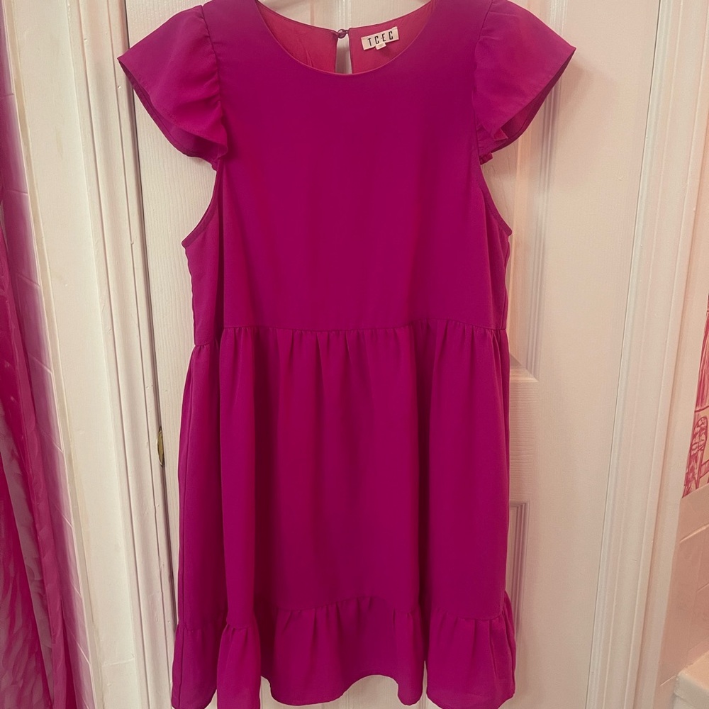 TCEC Fuchsia Flutter Sleeve Kids Dress